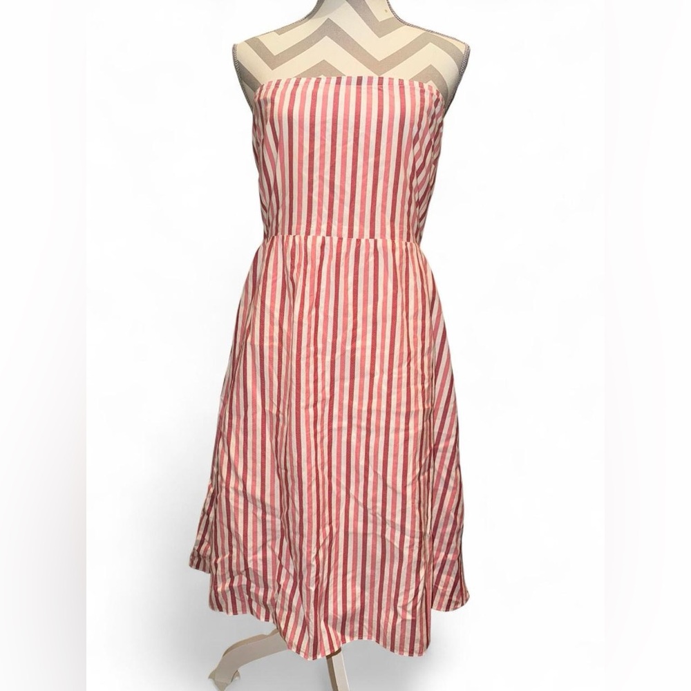 J. Crew Strapless Dress in Red and White Stripes